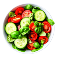 Fresh colorful salad with cucumber, tomato, and basil in bowl png