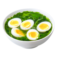 Fresh Green Soup with Sliced Soft Boiled Eggs and Spinach png