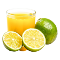 fresco Lima suco com dividido pela metade limas brilhante fundo png