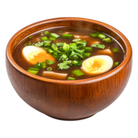 Delicious Bowl of Soup with Soft Boiled Eggs and Fresh Vegetables png