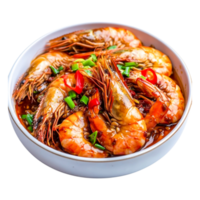Delicious Shrimp Dish with Spicy Sauce and Fresh Vegetables png