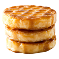 Stack of Golden Brown Crispy Waffles with Sticky Syrup Drizzle png