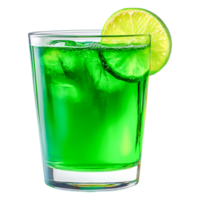 Refreshing Green Beverage with Ice and Lime Slice Garnish png