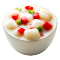Delicious Creamy Dessert with Colorful Toppings in a White Bowl png