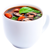 Fresh Vegetable Soup in White Cup with Mushrooms and Spinach png