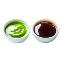 Green and Brown Sauces in Bowls on for Culinary Use png
