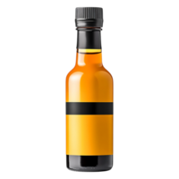 Glass bottle with yellow liquid and blank label for beverage mockup usage png