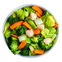 Fresh Vegetable and Shrimp Salad in White Bowl Bright Colors and Healthy Ingredients png