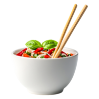 Fresh Vegetable Noodle Bowl with Basil and Chopsticks png
