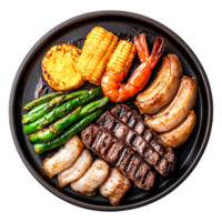 Grilled Seafood and Meat Platter with Fresh Vegetables and Corn png
