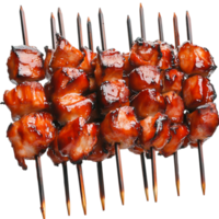Grilled Chicken Skewers Glazed with Barbecue Sauce Ready to Serve png