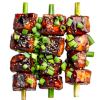 Grilled Barbecued Skewers with Glazed Sauce and Fresh Green Onions png