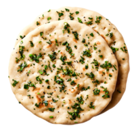 Freshly Baked Flatbread with Herbs and Garlic, closeup Food Photography png