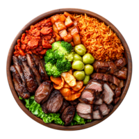 Gourmet Mixed Grilled Meat Platter with Rice and Vegetables Arrangement png