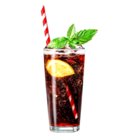 Refreshing Coca-Cola Beverage with Mint and Lemon Garnish in Tall Glass png