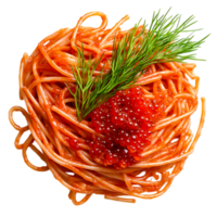 Fresh Pasta Nest with Salmon Roe and Dill Garnish on png