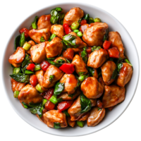 Delicious Stir-Fried Chicken with Vegetables and Fresh Basil Leaves png
