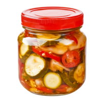 Fresh Pickled Vegetables in Glass Jar with Red Lid on png