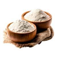 Two Wooden Bowls Filled with White Flour on Natural Fabric Background png