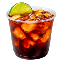 Refreshing Beverage with Ice and Lime Slice in Clear Plastic Cup png