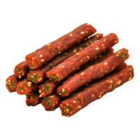 Savory Meat Snack Sticks with Green Herbs and Spicy Flavor for Snacking png