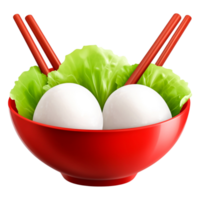 Fresh Asian Cuisine Bowl with Lettuce and Dumplings Ready to Serve png