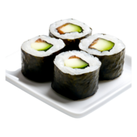 Fresh Sushi Rolls with Cucumber and Fish Served on White Plate png