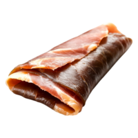 Slices of cured meat rolled together for gourmet culinary presentation png
