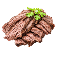 Freshly Cooked Sliced Beef with Green Herb Garnish on png