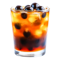 Refreshing Dark Beverage with Bubbles and Ice in Glass on png