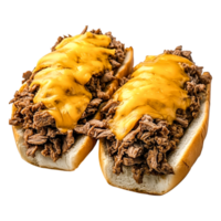 Delicious Cheesy Beef Sandwich with Melted Cheese and Soft Bread Rolls png