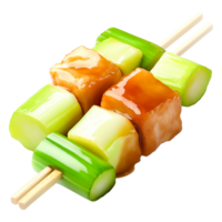 Delicious Chicken Skewers with Green Onions and Sweet Sauce Glaze png
