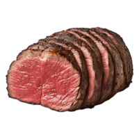 Sliced Juicy Roast Beef with Perfectly Cooked Medium Doneness on Display png