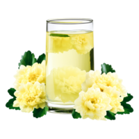 Fresh lemonade with yellow flowers and a refreshing touch of lime png