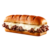 Delicious Cheesy Beef Sandwich on Soft Fresh Bun with Savory Ingredients png