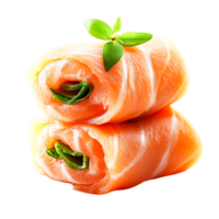 Fresh Salmon Rolls with Spinach and Garnish on png