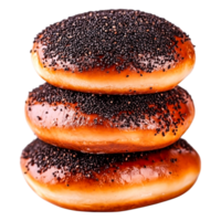 Freshly Baked Donuts with Poppy Seeds on Top Stacked Neatly on Each Other png