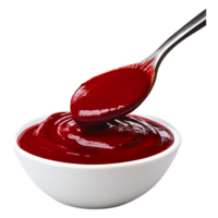 Fresh Red Tomato Sauce in White Bowl with Spoon for Culinary Use png
