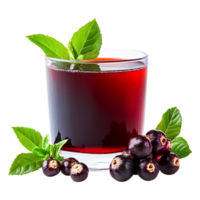 Refreshing Glass of Dark Berry Beverage with Fresh Leaves on png