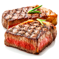 Juicy Grilled Steak with Perfect Char and Fresh Herbs on White Plate png