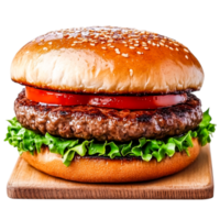 Juicy Hamburger with Fresh Lettuce and Tomato on Sesame Seed Bun png