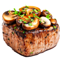 Juicy Grilled Steak with Sauteed Mushrooms and Fresh Herbs Garnish png
