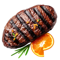 Grilled Steak with Citrus Garnish on Isolated png
