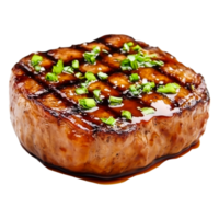 Grilled Meat Steak with Herbs and Sauces on Bright Background Plate png