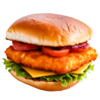 Crispy Chicken Sandwich with Lettuce, Tomato, and Cheese Bun png