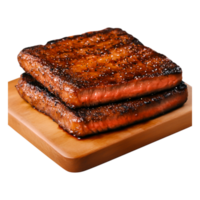 Grilled Meat Slice on Wooden Board with Smoky Flavor and Juicy Texture png