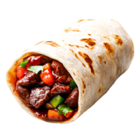 Delicious Beef Burrito Wrapped in Fresh Tortilla with Colorful Vegetables png