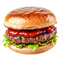 Delicious Juicy Burger with Lettuce and Ketchup Soft Bun png