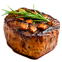Delicious Grilled Steak with Garlic and Fresh Herb Garnish on Rustic Background png