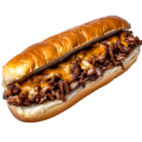 Delicious Cheesy Beef Sandwich on Soft Bun Freshly Made for Lunch png